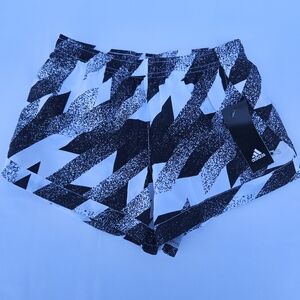 Adidas Shorts Girls Black & White Pixelated Lined Athletic Pull On Running Gym